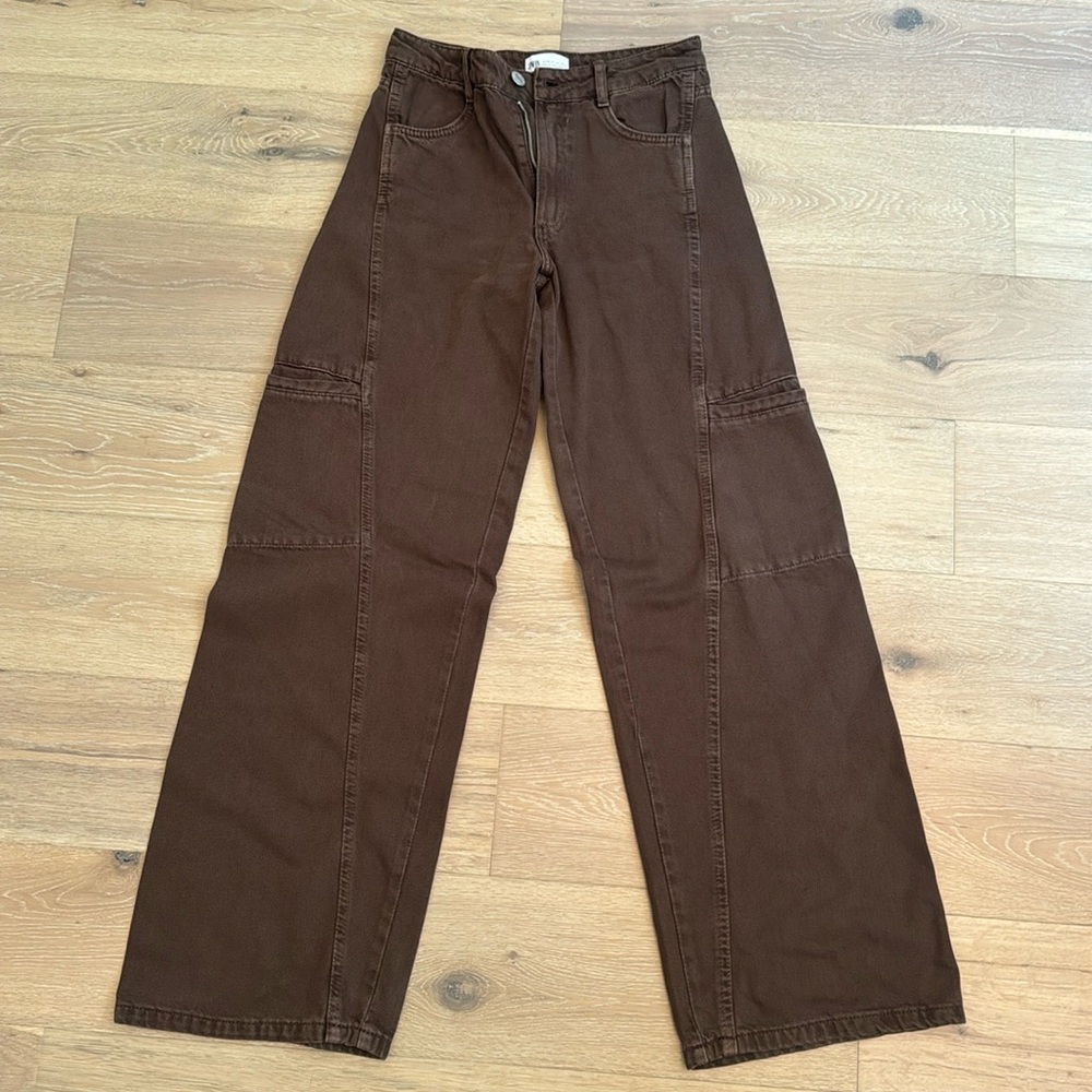 Chocolate Brown Zara Casual Trousers/Cargo Pants Size 2